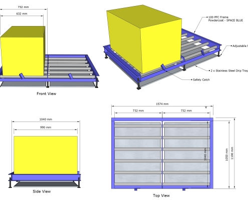 Battery Storage Racking Stand - Two Bay Roller